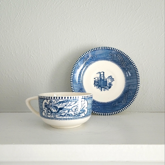 Vintage Set Of Currier & Ives Mugs And Saucers/Mini Bowls - Picture 1 of 16